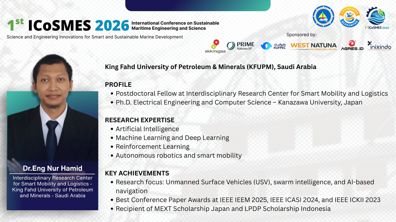 Dr.Eng. Nur Hamid, invited speaker ICoSMES 2026